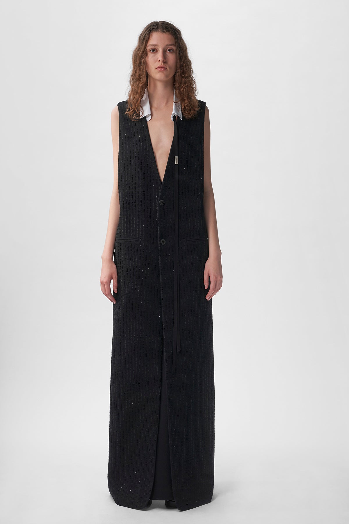 Helena Comfort Long Waistcoat Brushed Wool Striped